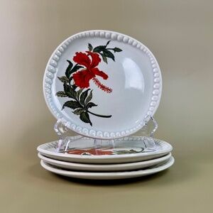 Vintage Gray-Lure by Crooksville 6" Hibiscus Plates – Set of 4 | Mid-Century